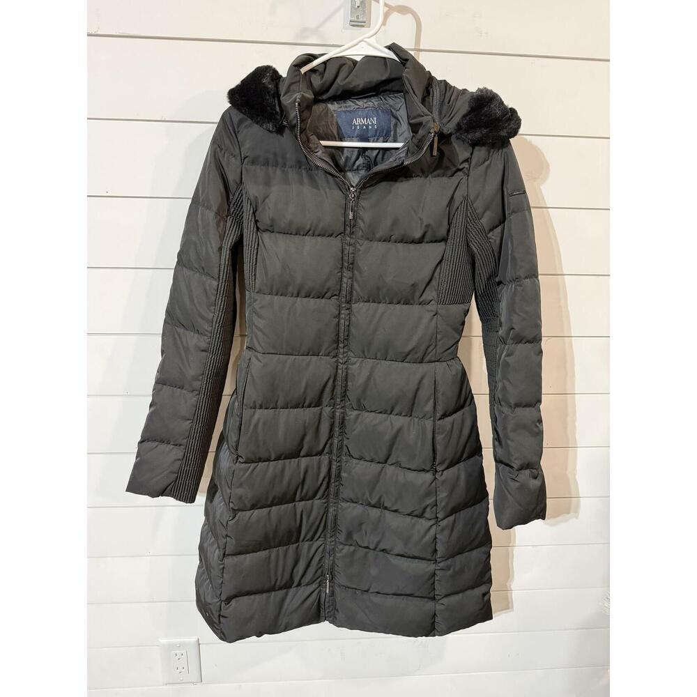 Armani Jeans Women's Black Down Long Coat Jacket 4